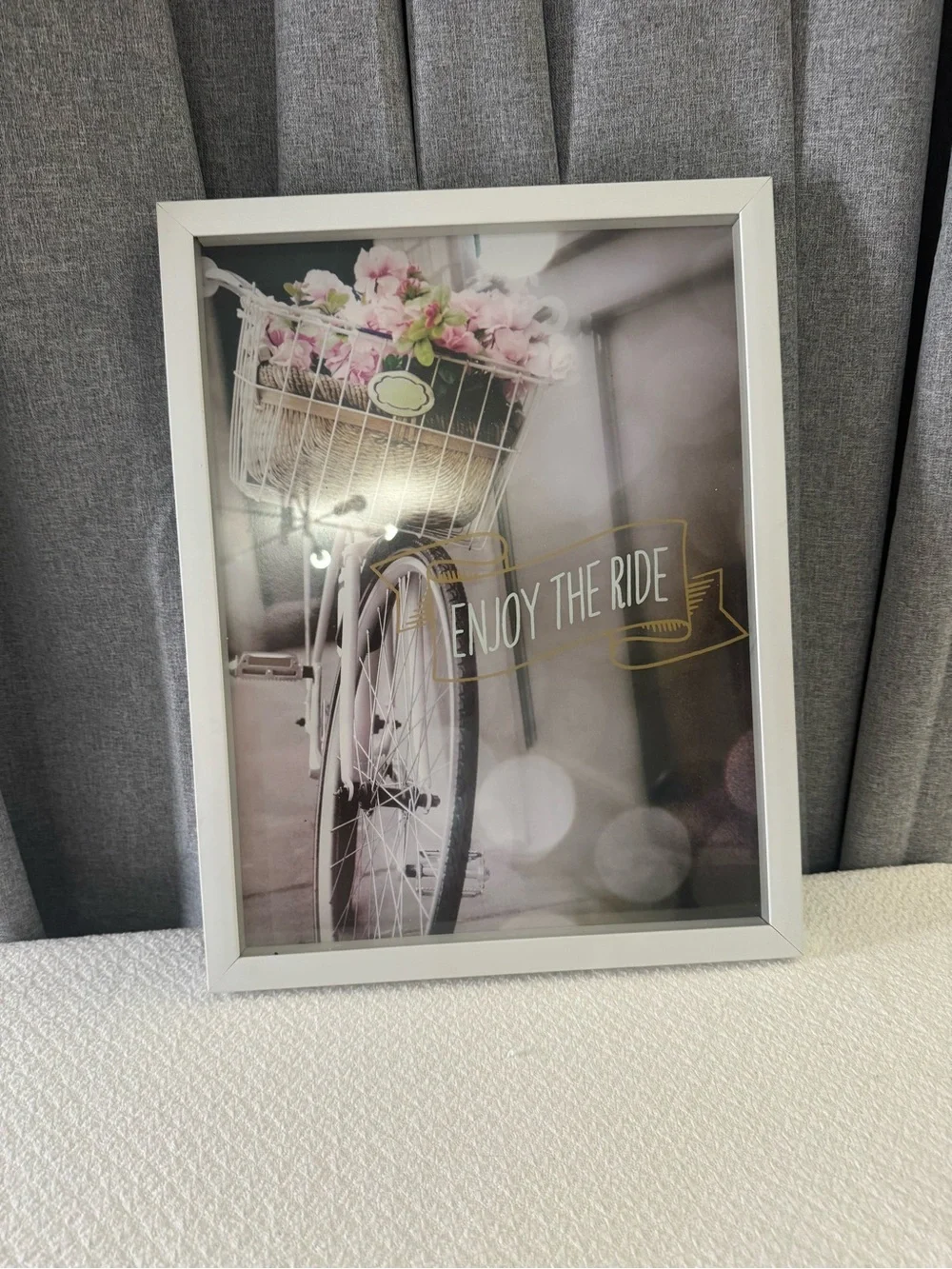 Enjoy the Ride Framed Wall Art - White Frame with Pink Floral Accents